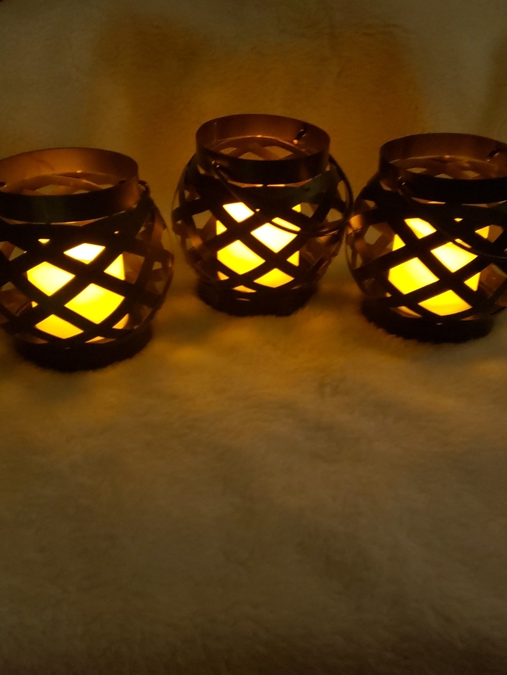 Decorative Black Woven Metal Votive LED Candle Holders - Set of 3